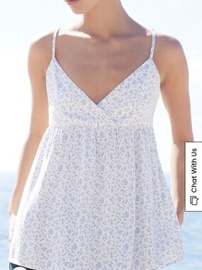 PacSun Light Blue Floral Spaghetti Strap Babydoll Top